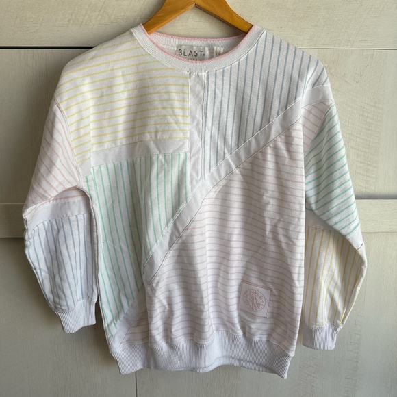 Vintage 80s Blast Petites Pastel Stripe Sweatshirt - Picture 1 of 5